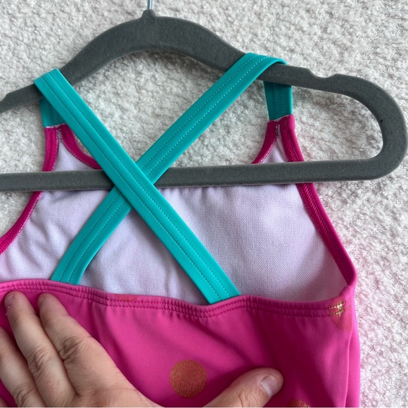 Mini Boden One Piece Toddler Pink Polka Dots Gold Bathing Swim Suit Size 3-4Y - Picture 8 of 10